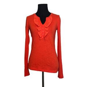 Loft orange long sleeve ruffle blouse size XSP